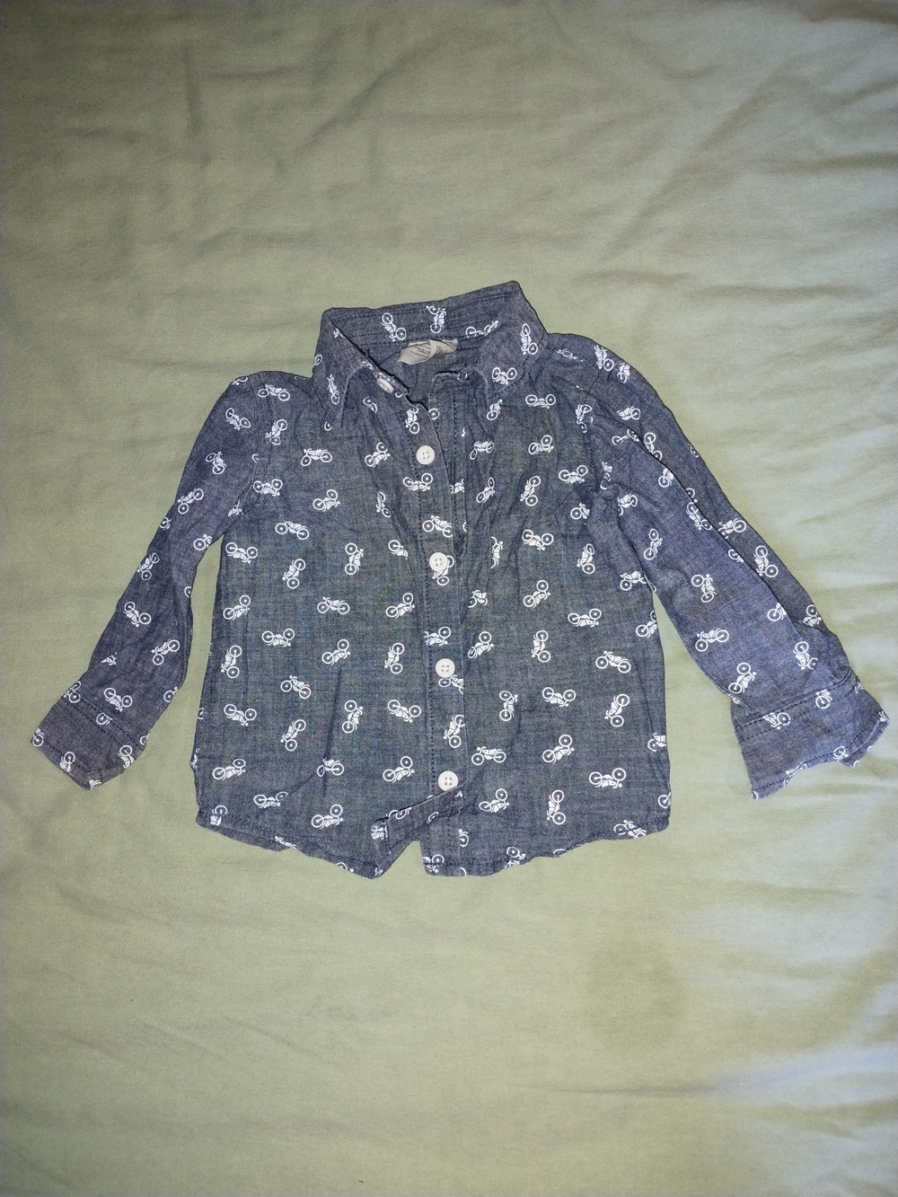 Wonderkids Navy Button-Down Shirt with White Bicycle Print